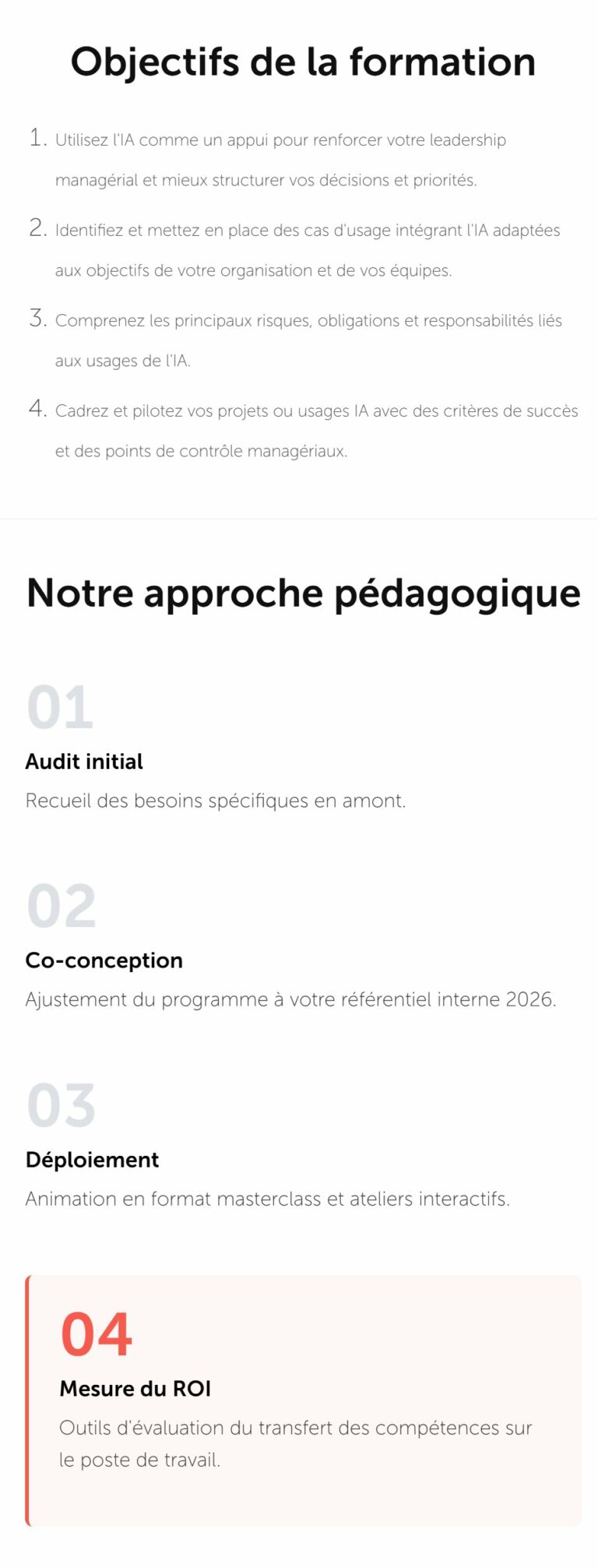 Fiche formation : objectifs issus de Dendreo et approche pédagogique, sur mobile