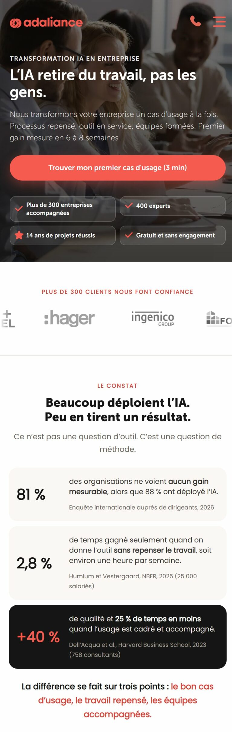 Page Transformation IA sur mobile