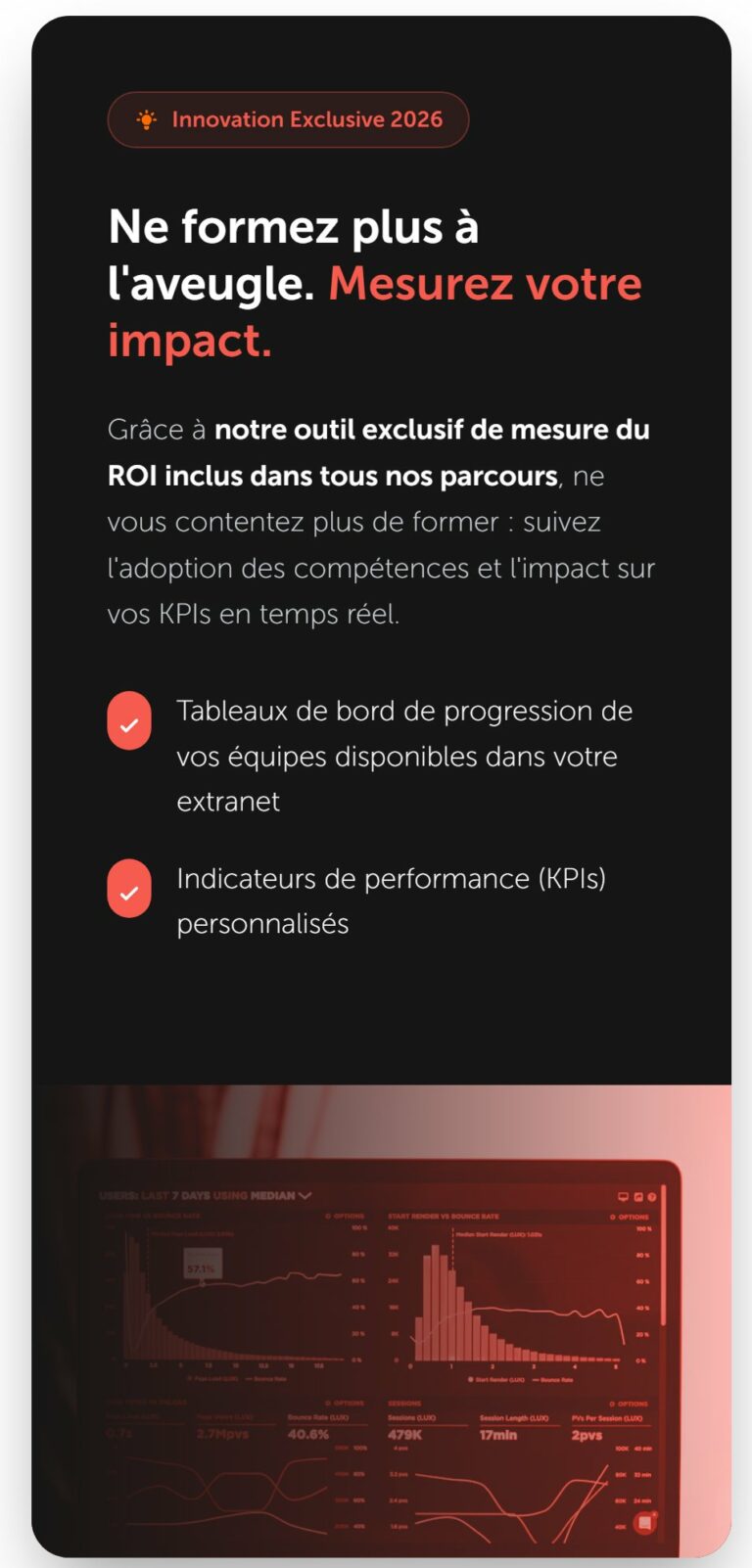Bloc de présentation de l’outil de mesure du ROI, sur mobile