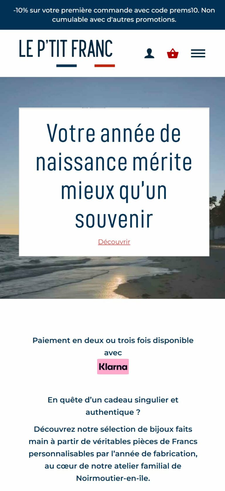 Page d’accueil du P’tit Franc sur mobile