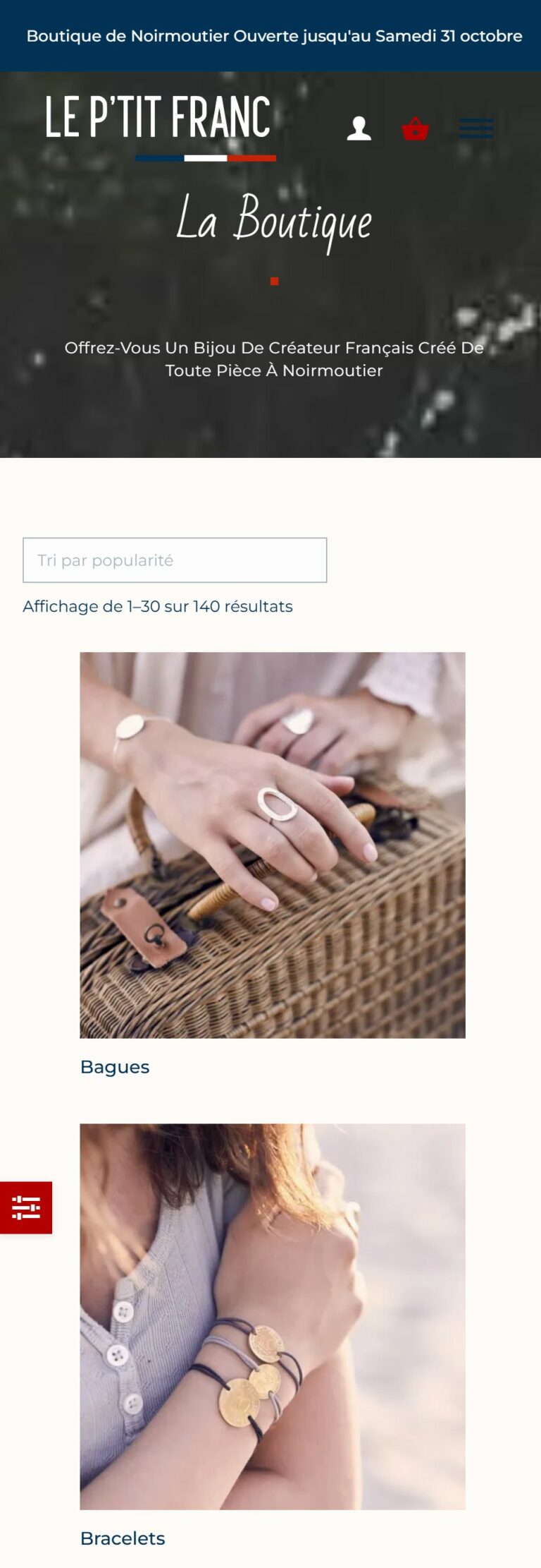 Boutique en ligne du P’tit Franc sur mobile