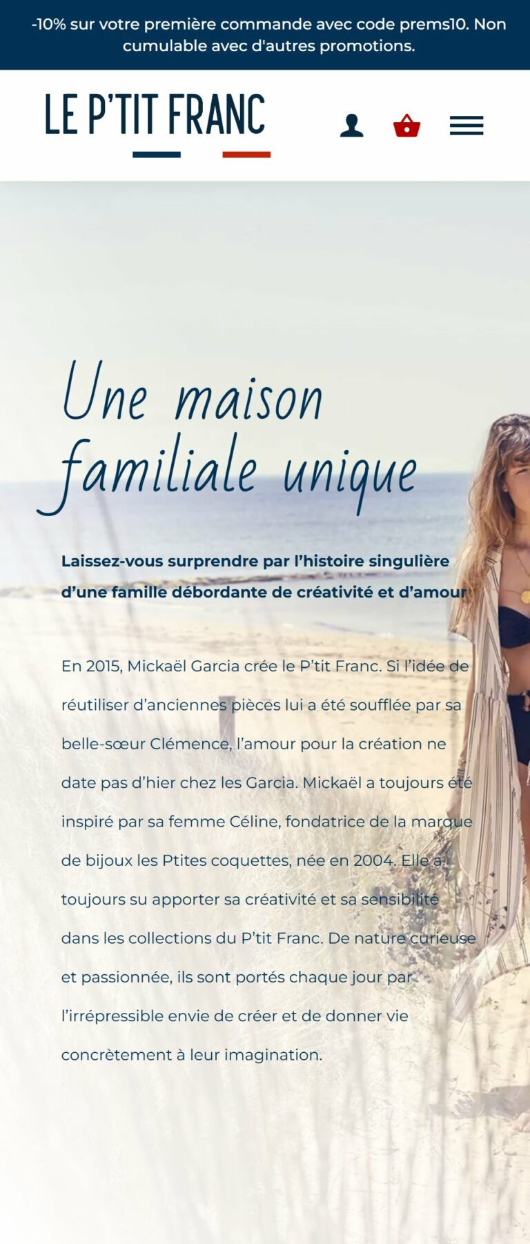 Page Notre histoire du P’tit Franc sur mobile