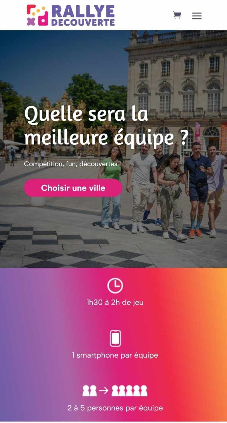 Page d’accueil de Rallye Découverte sur mobile