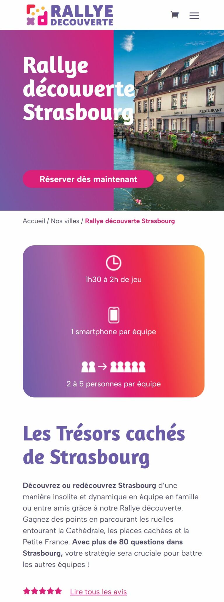 Page du rallye découverte de Strasbourg sur mobile